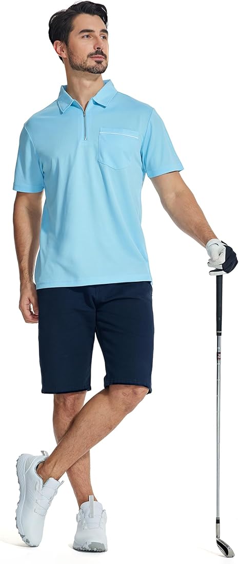 ZITY Men's Quarter Zip Slim Fit Polo Shirt-ZPK008403