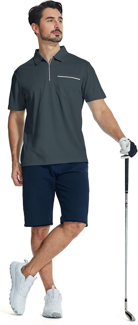 ZITY Men's Quarter Zip Slim Fit Polo Shirt-ZPK008403