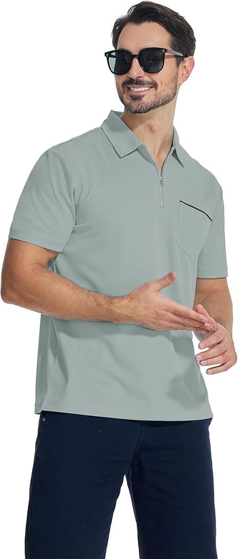 ZITY Men's Quarter Zip Slim Fit Polo Shirt-ZPK008403