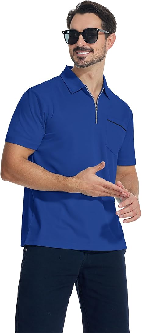 ZITY Men's Quarter Zip Slim Fit Polo Shirt-ZPK008403