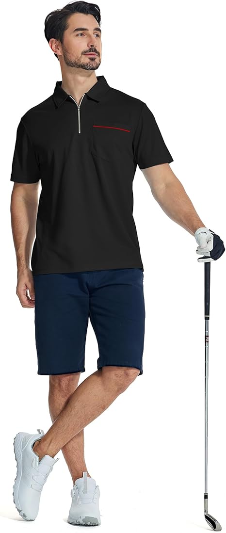 ZITY Men's Quarter Zip Slim Fit Polo Shirt-ZPK008403