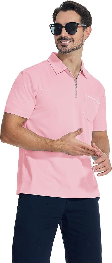 ZITY Men's Quarter Zip Slim Fit Polo Shirt-ZPK008403