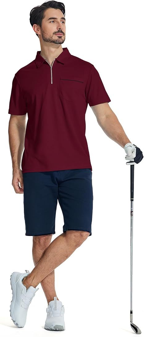 ZITY Men's Quarter Zip Slim Fit Polo Shirt-ZPK008403