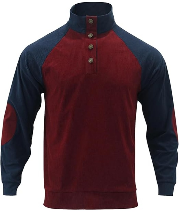 Men's Corduroy Stand Collar Pullover Sweatshirt-DUMFH04799 | Zitysports