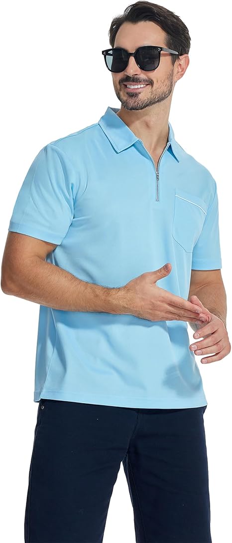 ZITY Men's Quarter Zip Slim Fit Polo Shirt-ZPK008403