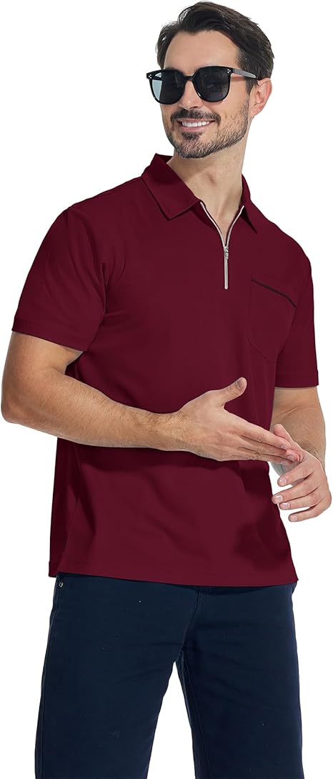 ZITY Men's Quarter Zip Slim Fit Polo Shirt-ZPK008403