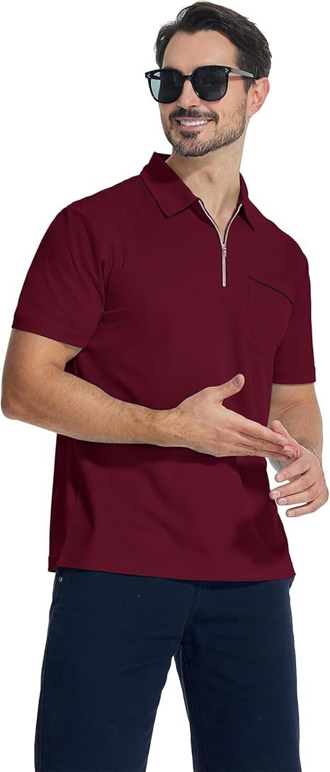 ZITY Men's Quarter Zip Slim Fit Polo Shirt-ZPK008403