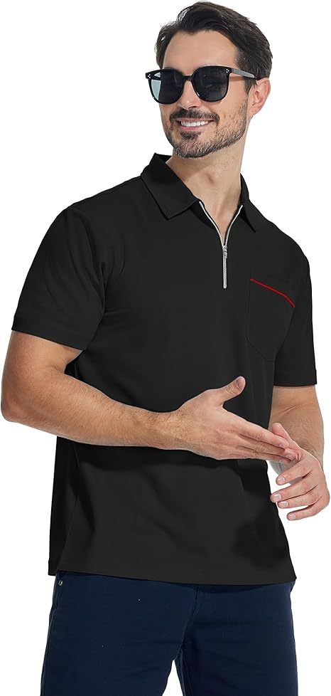 ZITY Men's Quarter Zip Slim Fit Polo Shirt-ZPK008403