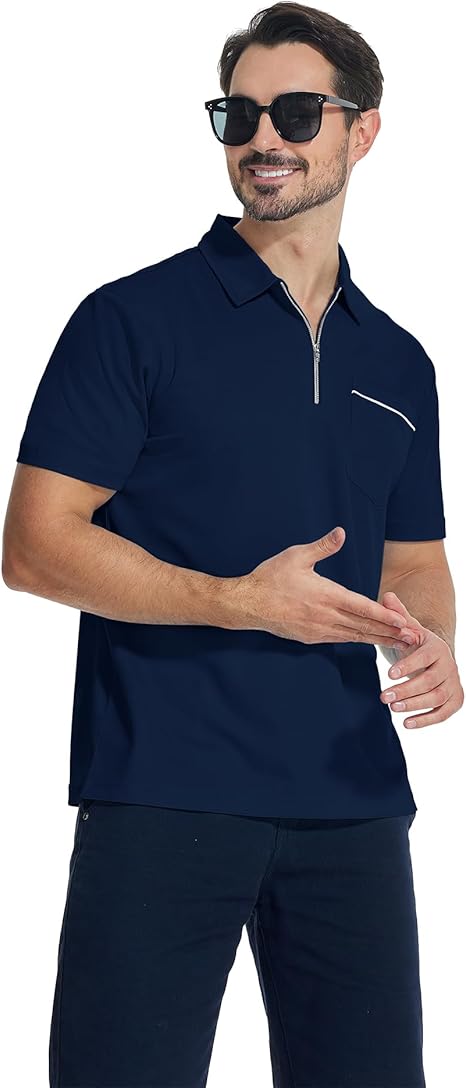 ZITY Men's Quarter Zip Slim Fit Polo Shirt-ZPK008403