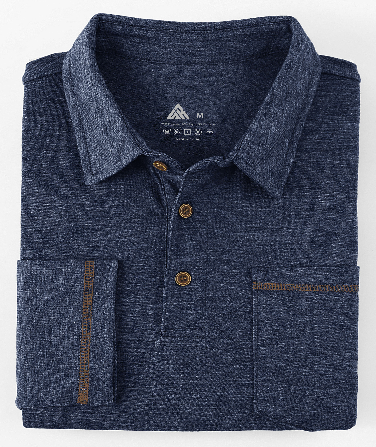 ZITY Men's Button Up Moisture Wicking Long Sleeve Polo Shirt-CUMLP06131