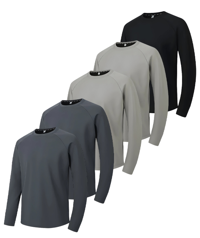 5 Pack/3 Pack Men's Long Sleeve Solid Color Performance T-Shirt-DZUHE00176