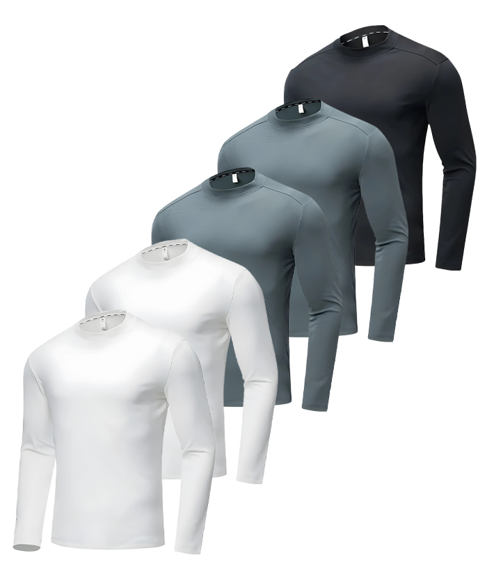 5 Pack Men's Long Sleeve Casual Slim Fit Performance T-Shirt-DZUHE00172