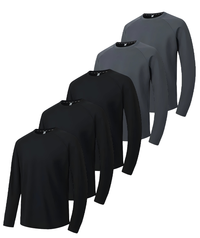 5 Pack/3 Pack Men's Long Sleeve Solid Color Performance T-Shirt-DZUHE00176