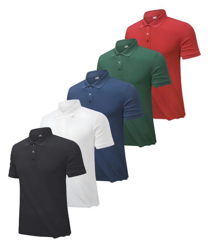 5 Pack Men's Button Up Dri Fit Summer Polo Shirt-DZUHE00178