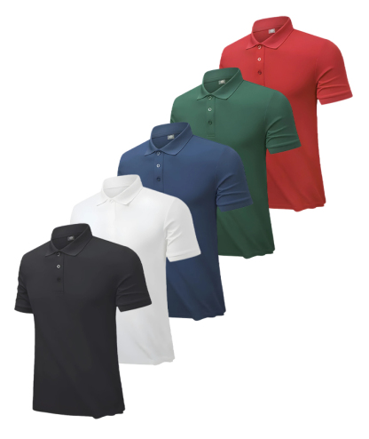 5 Pack Men's Button Up Dri Fit Summer Polo Shirt-DZUHE00178