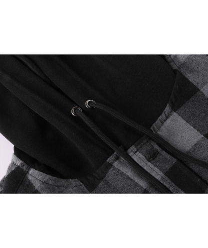 ZITY Men's Button Up Long Sleeve Plaid Hoodie-CUMLT03681|Zitysports