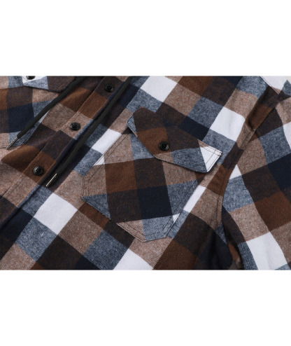 ZITY Men's Button Up Long Sleeve Plaid Hoodie-CUMLT03681|Zitysports