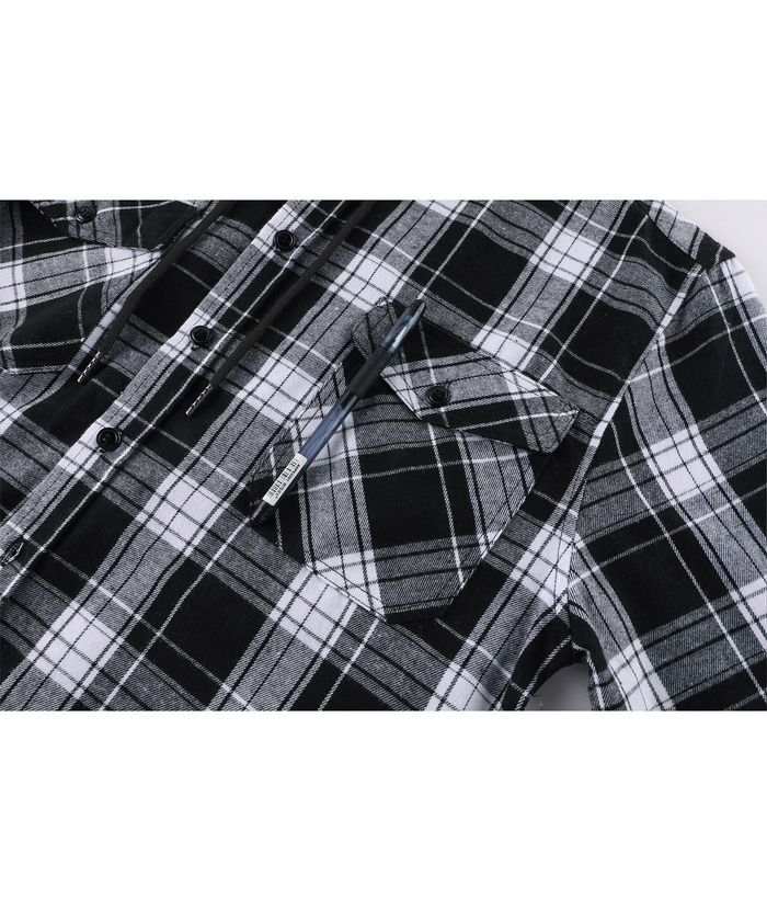 ZITY Men's Button Up Long Sleeve Plaid Hoodie-CUMLT03681|Zitysports
