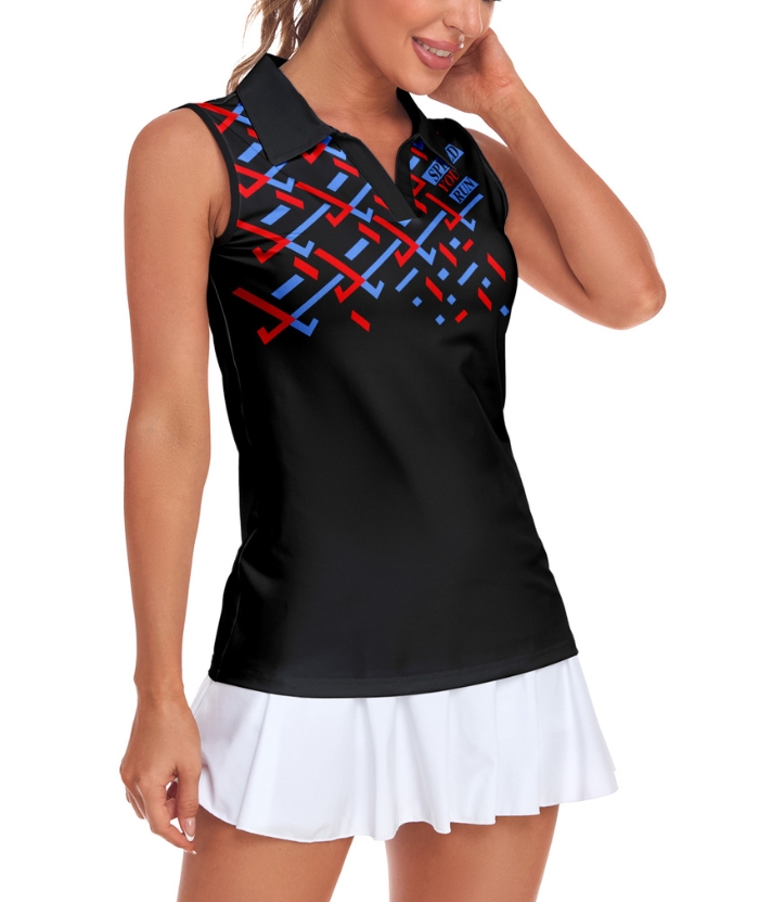 ZITY Women's Sleeveless Golf Printed Sportswear Quick Dry Polo Shirt-ZPK004234 | Zitysports