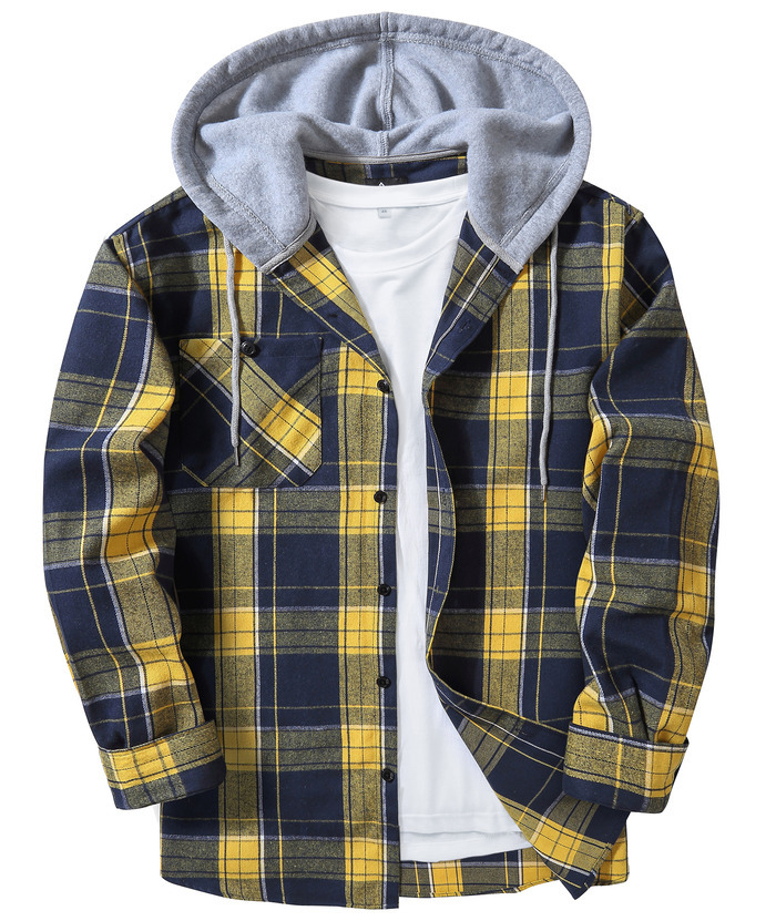 ZITY Men's Plaid Hooded Long Sleeve Button Down Flannel Shirt-ZPK000014 | Zitysports