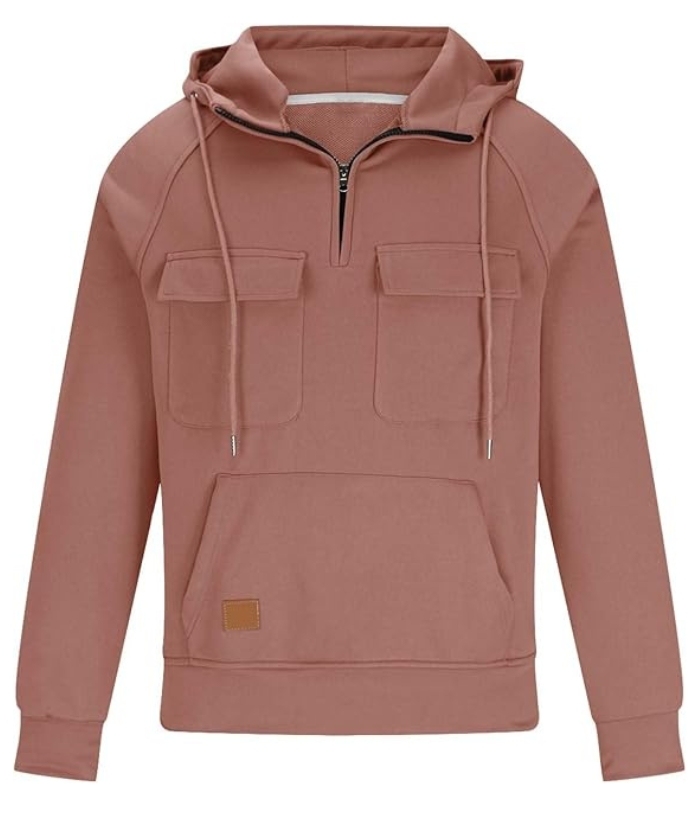 ZITY Men's Half Zipper Vintage Casual Multi-Pockets Hoodie-DUMFH04894 | Zitysports