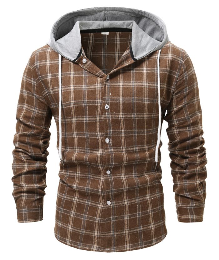 ZITY Long Sleeve Casual Button Down Plaid Hoodie S-2XL-DUMLT04975|Zitysports