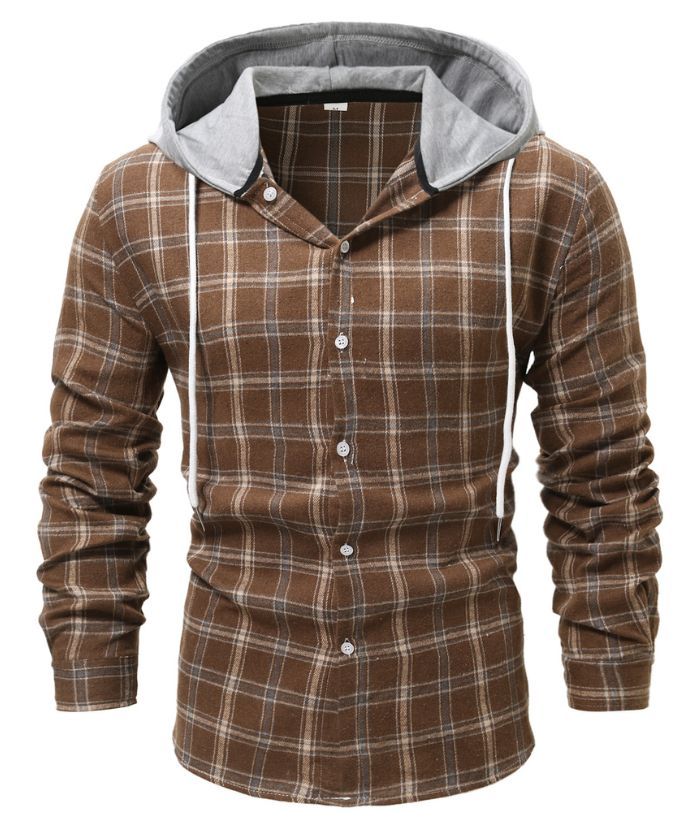 ZITY Long Sleeve Casual Button Down Plaid Hoodie S-2XL-DUMLT04975|Zitysports