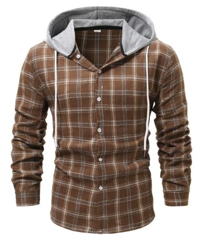ZITY Long Sleeve Casual Button Down Plaid Hoodie S-2XL-DUMLT04975|Zitysports