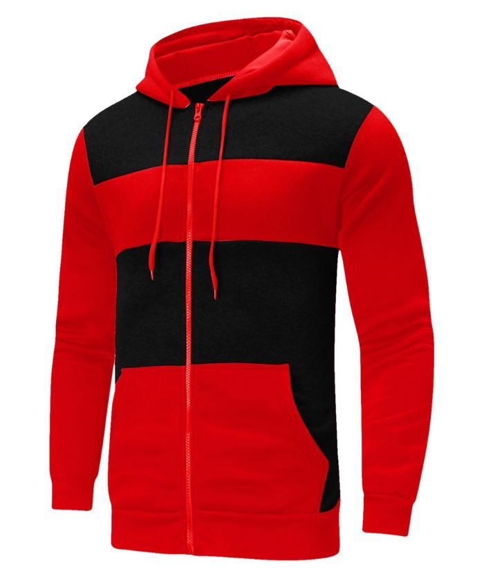 ZITY Men's Polyester Long Sleeve Color Block Full Zip Casual Hoodie-DUMFH04995|Zitysports