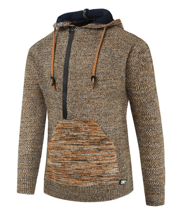 ZITY Men's Cotton Long Sleeve Knitted Half Zip Up Hoodie-DUMHD05063|Zitysports
