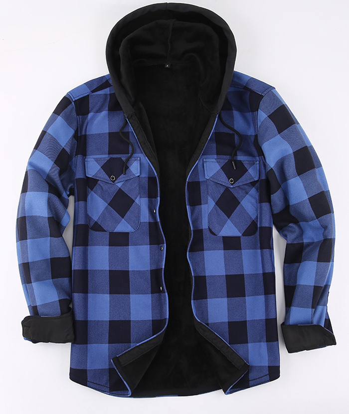 ZITY Men's Long Sleeve with Double Pockets Plaid Hoodie Jacket-DUMJA05356|Zitysports