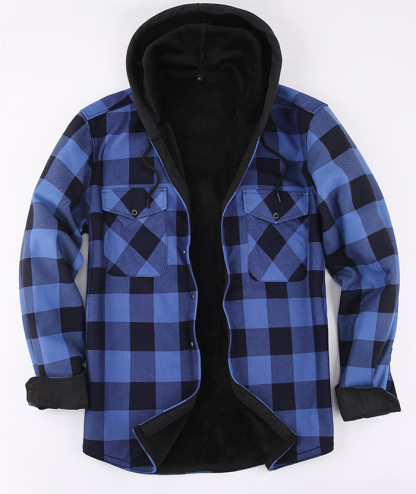 ZITY Men's Long Sleeve with Double Pockets Plaid Hoodie Jacket-DUMJA05356|Zitysports