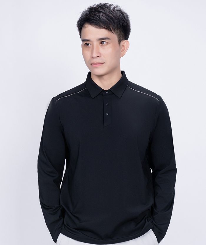 ZITY Men's Button Up Stand Collar Long Sleeve Polo Shirt-8905