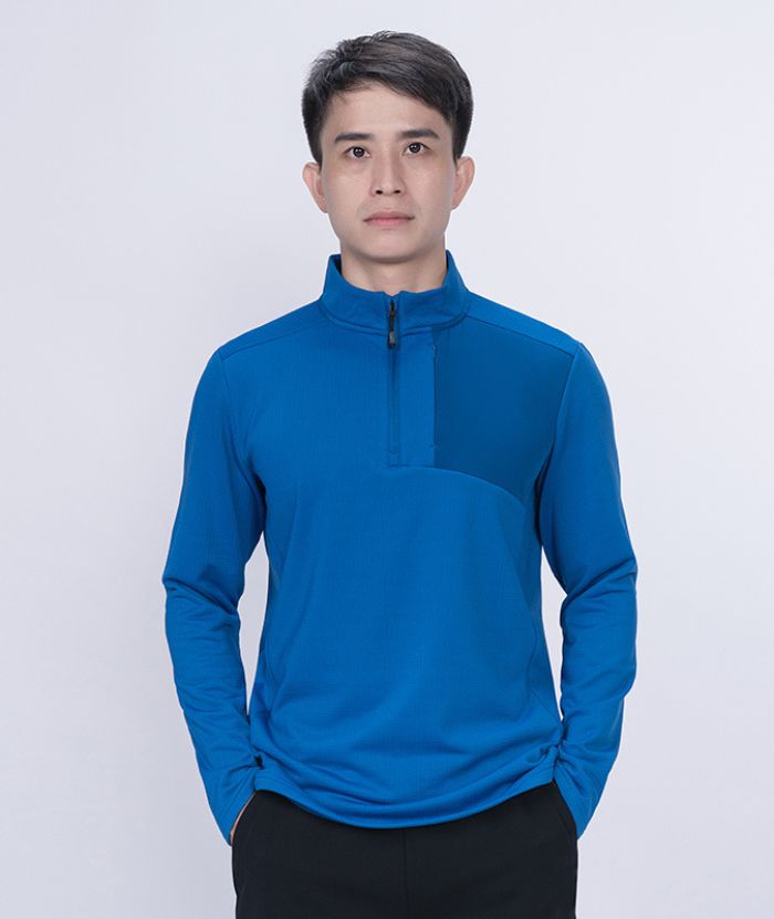 ZITY Men's Quarter Zip Round Neck Long Sleeve Polo Shirt-88130