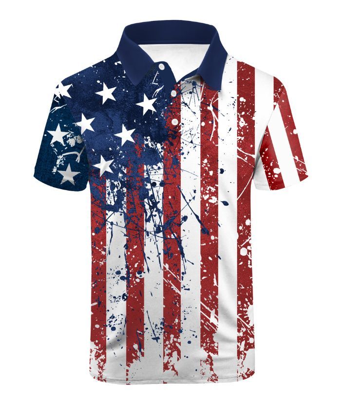 ZITY Men's American Flag Theme Golf Polo Shirt-CUMPO05424