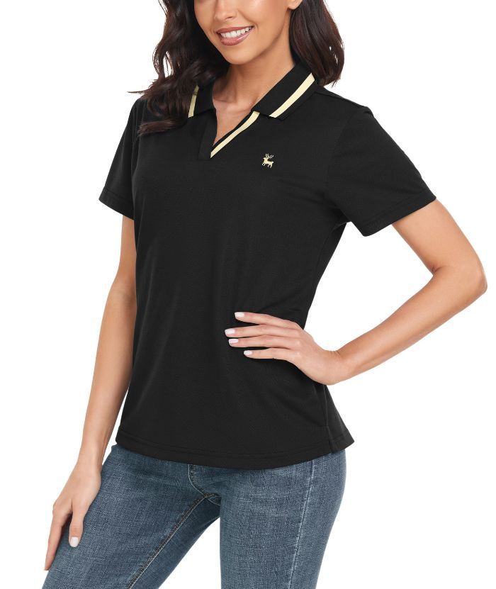 Women's Slim Fit V Neck Casual Golf Polo Shirt-CUWPO01904