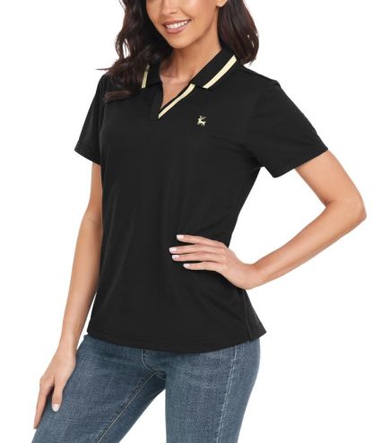 Women's Slim Fit V Neck Casual Golf Polo Shirt-CUWPO01904