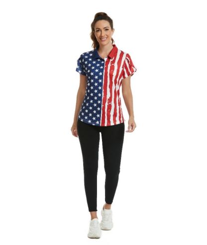 ZITY Women's American Flag Slim Fit Golf Polo Shirt-CUWPO01562