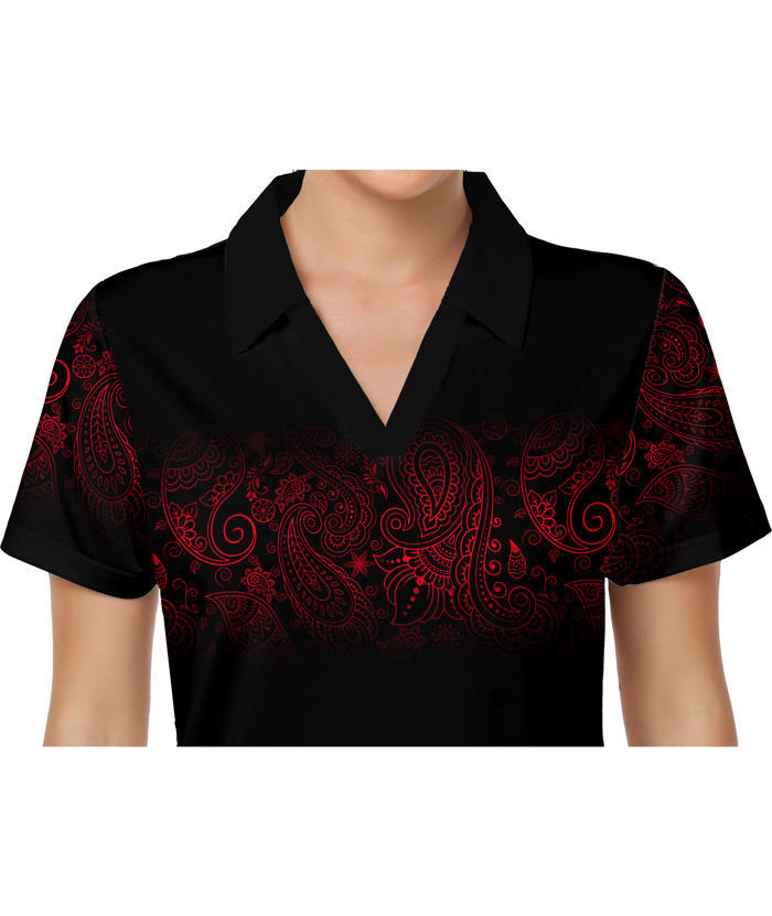 ZITY Women's Cashew Flower Print Casual Golf Polo Shirt-CUWPO02025