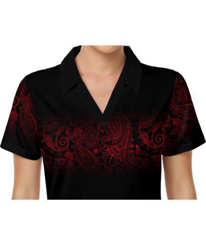 ZITY Women's Cashew Flower Print Casual Golf Polo Shirt-CUWPO02025