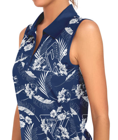 ZITY  Women's Sleeveless Slim Fit Printed Golf Polo Shirt-CUWBP02146