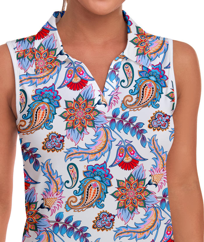 ZITY Women's Colorful Flower Print Slim Fit Polo Shirt-CUWBP02148
