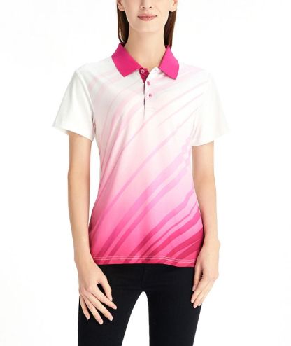 ZITY Women's Slim Fit White Pink Golf Polo Shirt-CFWZZ00045