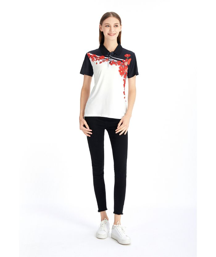 ZITY Women's Floral Print Casual Golf Polo Shirt-CFWZZ00012