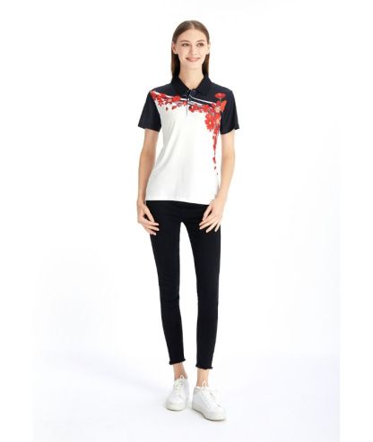ZITY Women's Floral Print Casual Golf Polo Shirt-CFWZZ00012