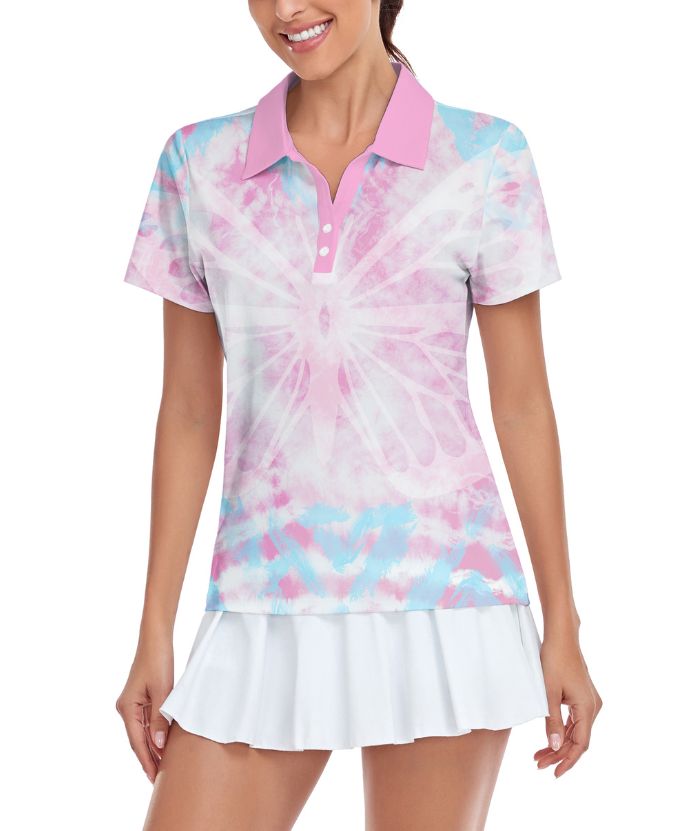 ZITY Women's Butterfly Tie Dye Slim Fit Golf Polo Shirt-CUWPO01557