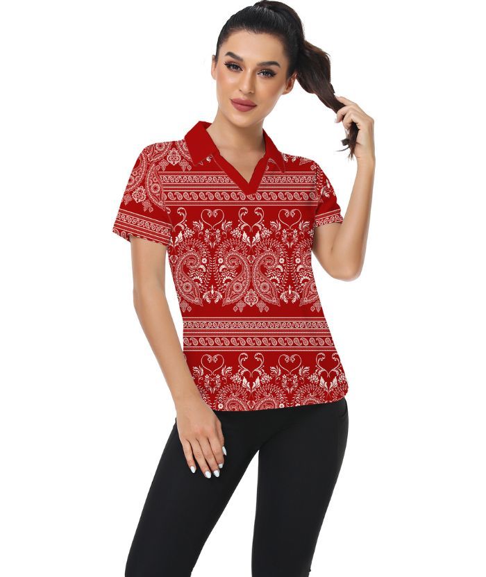 ZITY Women's V Neck Slim Fit Golf Polo Shirt-CUWPO01939