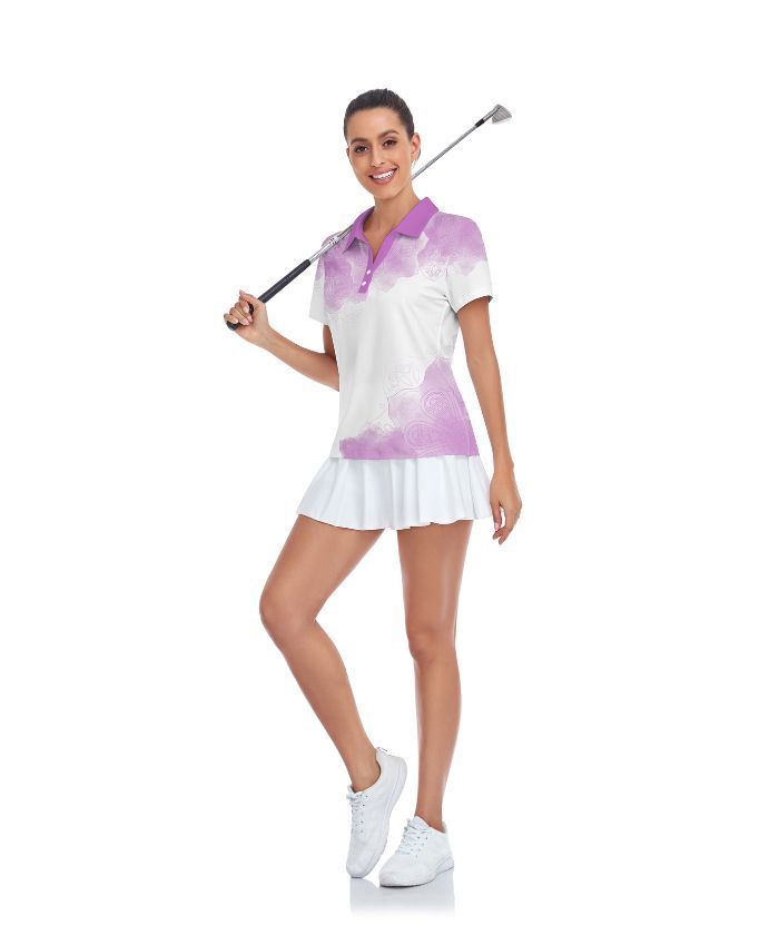 ZITY Women's Flower Print Dri Fit Golf Polo Shirt-CUWPO01568