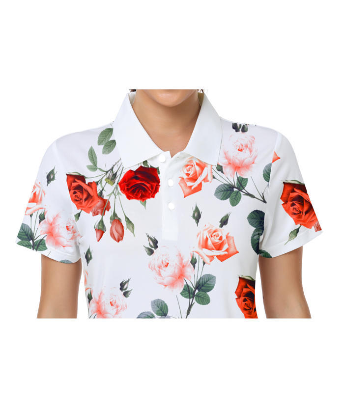 ZITY Women's Rose Print Dri Fit Golf Polo Shirt-CUWPO02665