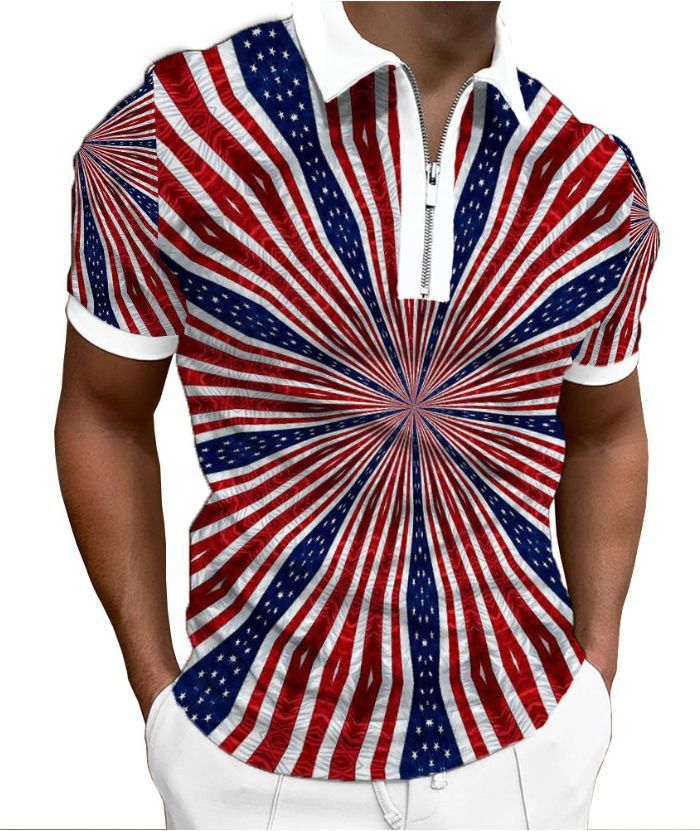 ZITY Men's Flag Printed Summer Dri Fit Polo Shirt-DUMPO06240